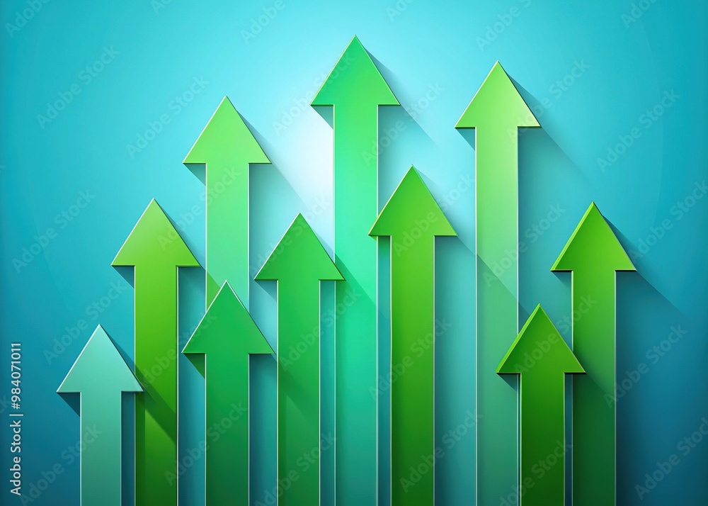 Vibrant green chart arrows trend upward on a light blue background, symbolizing financial growth, success, and prosperity in the stock market and investing realm. Vibrant green chart arrows trend upward on a light blue background, symbolizing financial growth, success, and prosperity in the stock market and investing realm.