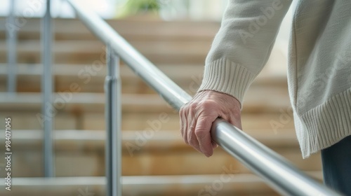 a person using handrails on stairs to prevent falls