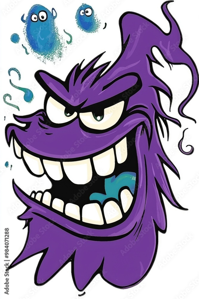 Cartoon Purple Monster with Big Teeth and Grin Cartoon Purple Monster with Big Teeth and Grin