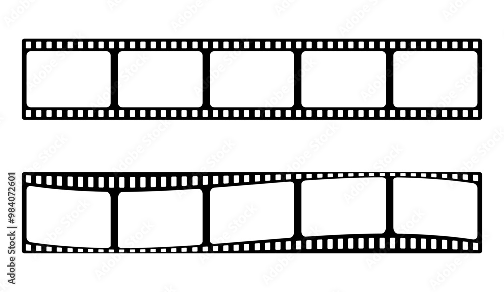 35mm film strip vector design with 5 frames on white background. Black film reel symbol illustration to use for photography, television, cinema, photo frame. 35mm film strip vector design with 5 frames on white background. Black film reel symbol illustration to use for photography, television, cinema, photo frame.