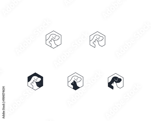 Dog and cat logo design template vector, line of pet logo design suitable for pet shop, store, cafe, business, hotel, veterinary clinic, Domestic animals vector illustration logotype, sign and symbol