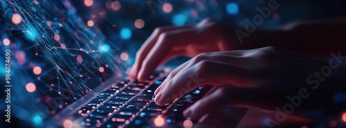 Network administrator implementing MPLS-TE protocols in server room data center digital technology IT infrastructure concept banner