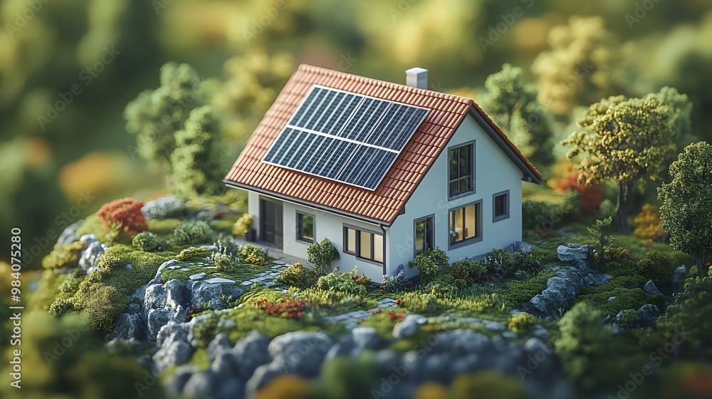 A futuristic home with solar panels on the roof, depicted in cheerful 3D cartoon animation, highlighting renewable energy and environmental sustainability. A futuristic home with solar panels on the roof, depicted in cheerful 3D cartoon animation, highlighting renewable energy and environmental sustainability.