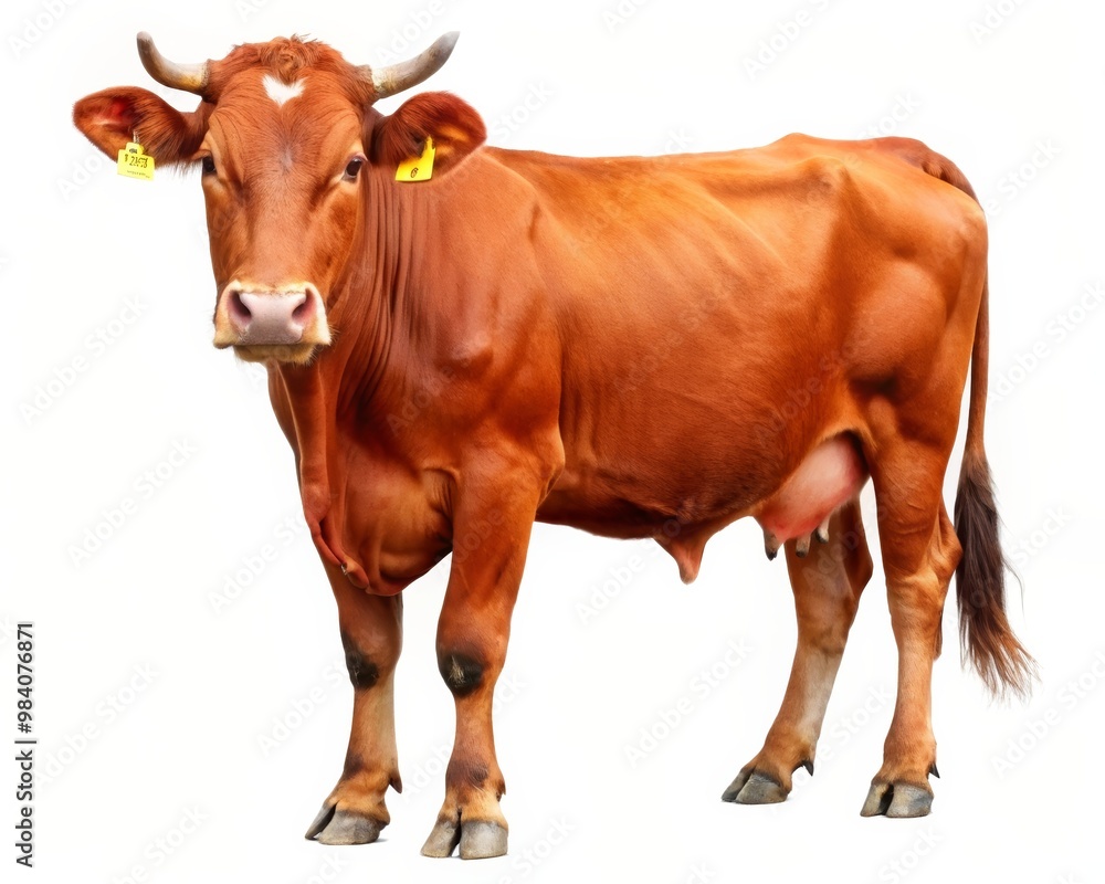 Red Cow Isolated on White Background: A Vibrant Livestock Image for Agriculture Red Cow Isolated on White Background: A Vibrant Livestock Image for Agriculture