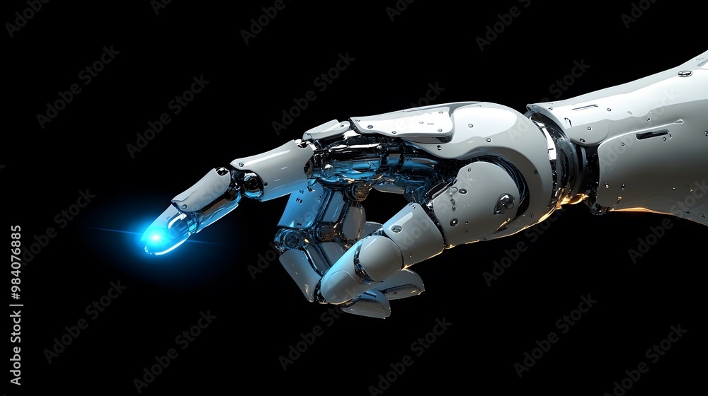 White half-shell mechanical hand with metal texture, Generative AI White half-shell mechanical hand with metal texture, Generative AI