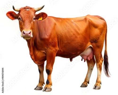 Red Cow Isolated on White Background: A Vibrant Livestock Image for Agriculture