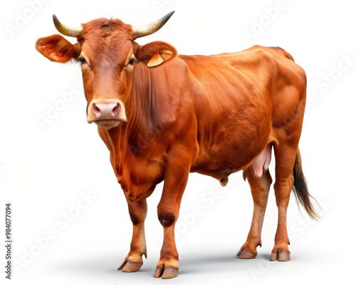 Red Cow Isolated on White Background: A Vibrant Livestock Image for Agriculture