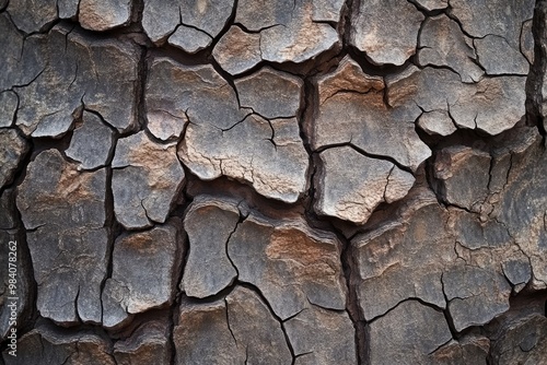 Close - up of tree bark texture showing deep ridges and natural cracks