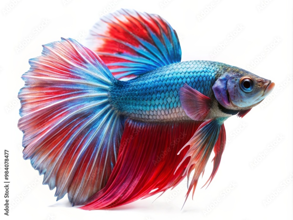 Colorful Siamese Fighting Betta Fish with Beautiful Silk Tail Isolated on White Background Colorful Siamese Fighting Betta Fish with Beautiful Silk Tail Isolated on White Background