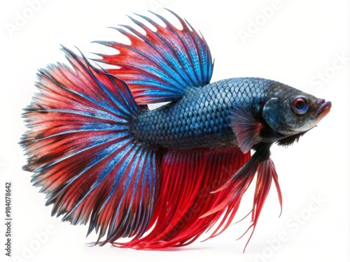 Colorful Siamese Fighting Betta Fish with Beautiful Silk Tail Isolated on White Background