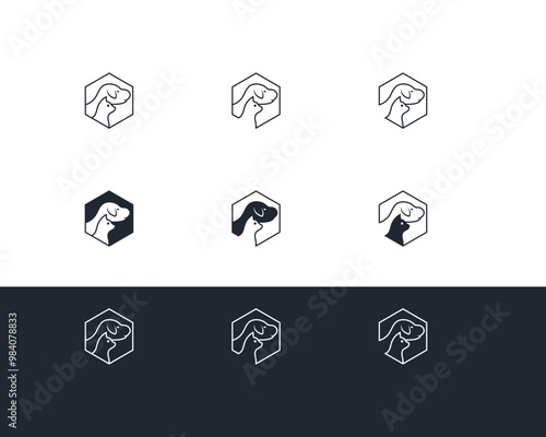 Dog and cat logo design template vector, line of pet logo design suitable for pet shop, store, cafe, business, hotel, veterinary clinic, Domestic animals vector illustration logotype, sign, symbol.