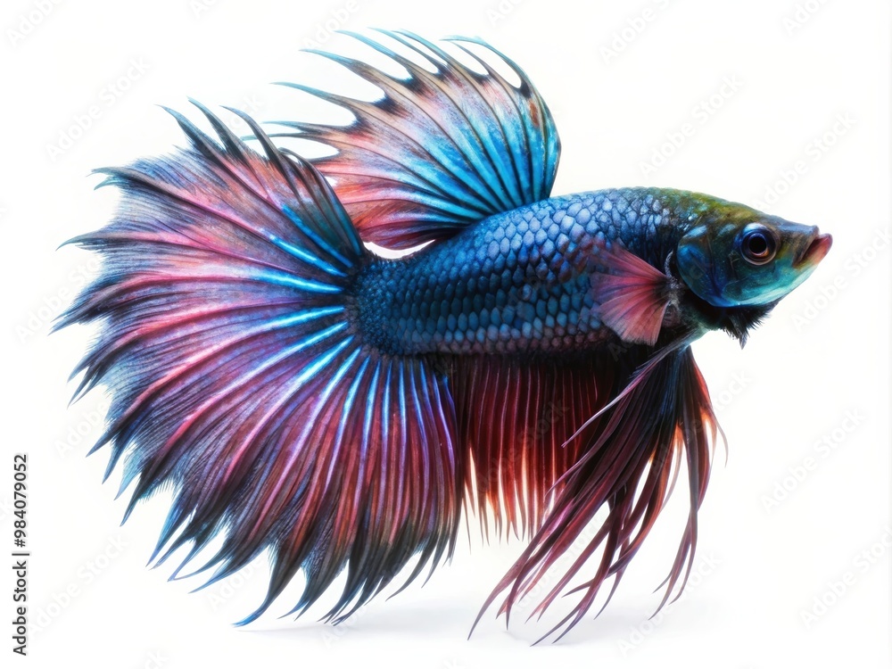 Colorful Siamese Fighting Betta Fish with Beautiful Silk Tail Isolated on White Background Colorful Siamese Fighting Betta Fish with Beautiful Silk Tail Isolated on White Background