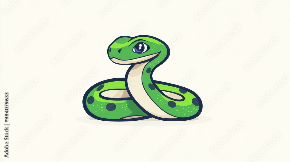 A vibrant flat illustration of a cunning green snake, textured and ready to pounce in a playful yet striking manner. A vibrant flat illustration of a cunning green snake, textured and ready to pounce in a playful yet striking manner.