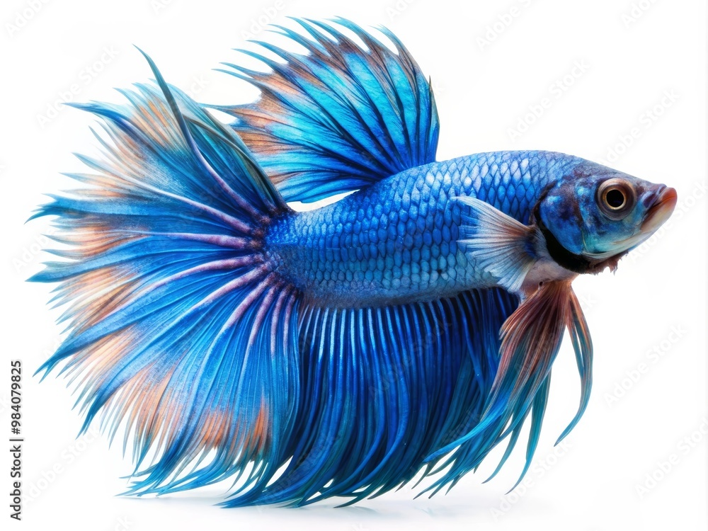 Fototapeta premium Colorful Siamese Fighting Betta Fish with Beautiful Silk Tail Isolated on White Background