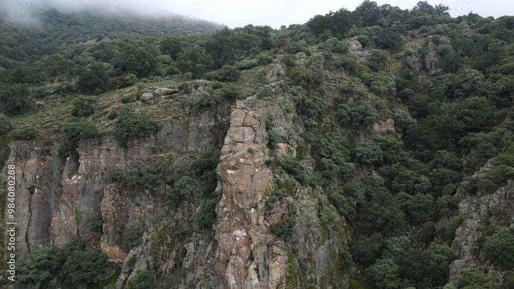 Aerial View of El Chorro de la Ventera in Spain, Waterfall and Vultures