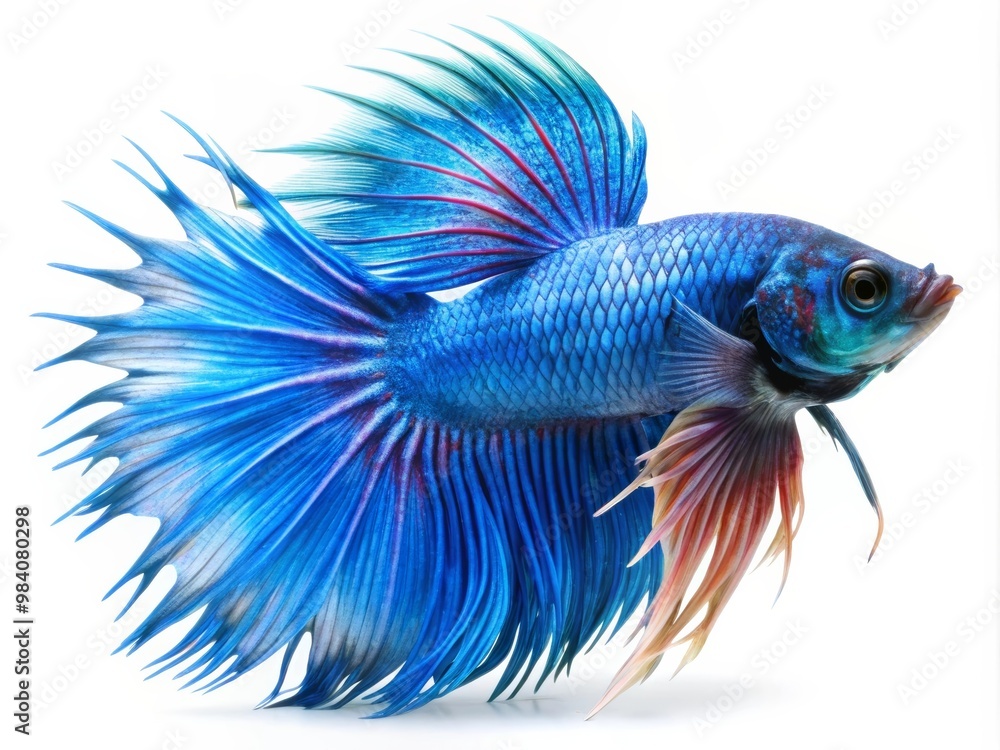 Fototapeta premium Colorful Siamese Fighting Betta Fish with Beautiful Silk Tail Isolated on White Background