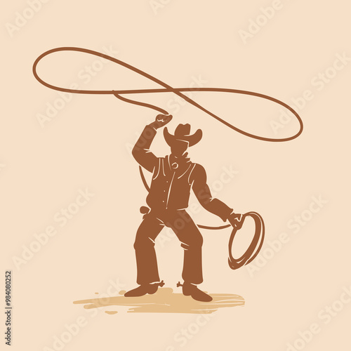 Cowboy Silhouette with Lasso Vector