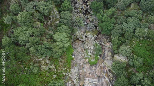 Aerial View of El Chorro de la Ventera in Spain, Waterfall and Vultures