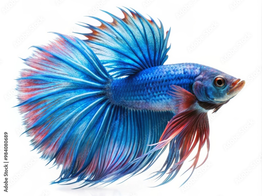 Colorful Siamese Fighting Betta Fish with Beautiful Silk Tail Isolated on White Background Colorful Siamese Fighting Betta Fish with Beautiful Silk Tail Isolated on White Background