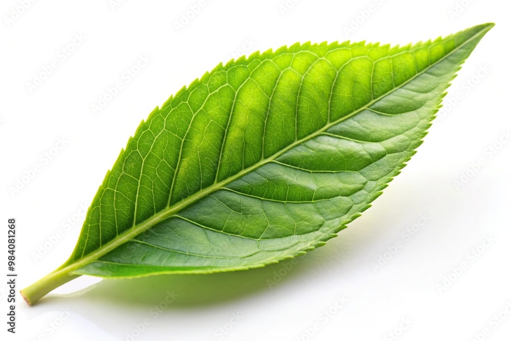 Obraz premium Asymmetrical green tea leaf isolated on white background
