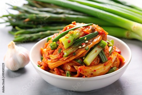 Asymmetrical green onion kimchi with a crunchy texture