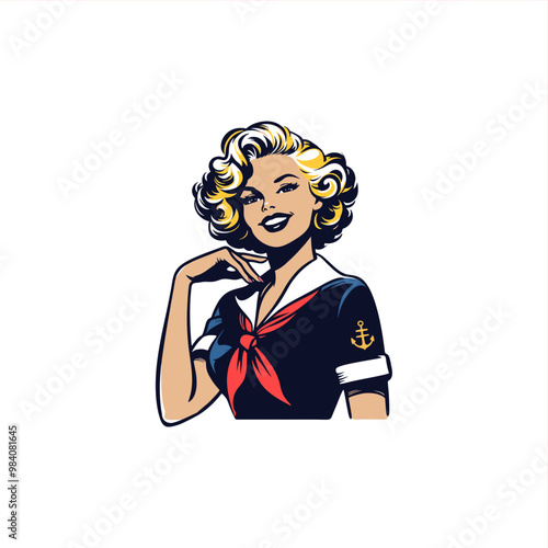 pinup girl as marine us navy seal cute pose at camera	
