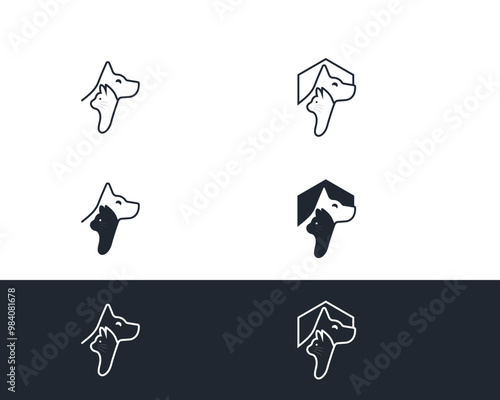 Dog and cat logo design template vector, line of pet logo design suitable for pet shop, store, caffe, business, hotel, veterinary clinic, Domestic animal vector illustration logotype, sign and symbol.