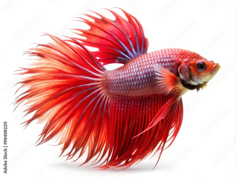 Fototapeta premium Colorful Siamese Fighting Betta Fish with Beautiful Silk Tail Isolated on White Background
