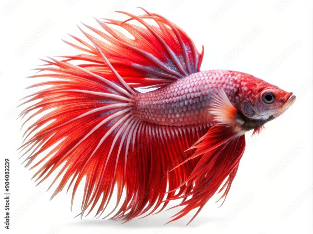 Fototapeta premium Colorful Siamese Fighting Betta Fish with Beautiful Silk Tail Isolated on White Background