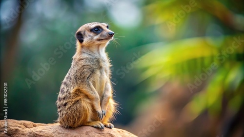 Asymmetrical meerkat or suricate Suricata suricatta in the zoo photo