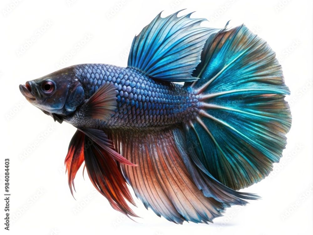 Colorful Siamese Fighting Betta Fish with Beautiful Silk Tail Isolated on White Background Colorful Siamese Fighting Betta Fish with Beautiful Silk Tail Isolated on White Background