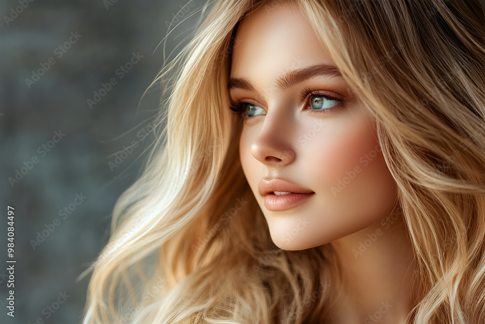 Obraz premium Close-up portrait of a young beautiful blonde girl.