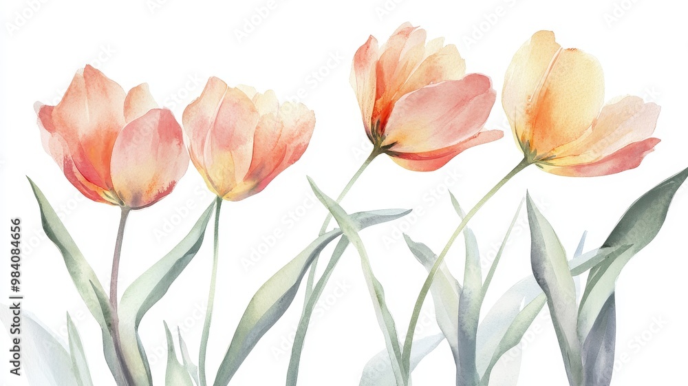 Fototapeta premium Watercolor colorful tulips pattern and seamless background,watercolor spring tulip flowers. Stock illustration,beautiful floral set,cute illustration print fabric,abstract colorful wallpaper.