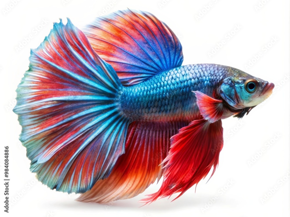 Fototapeta premium Colorful Siamese Fighting Betta Fish with Beautiful Silk Tail Isolated on White Background
