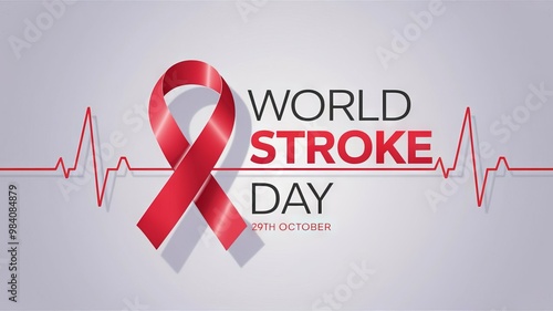 World Stroke Day.  A red ribbon and a cardiogram are recognizable symbols that unite people in the fight against stroke. photo