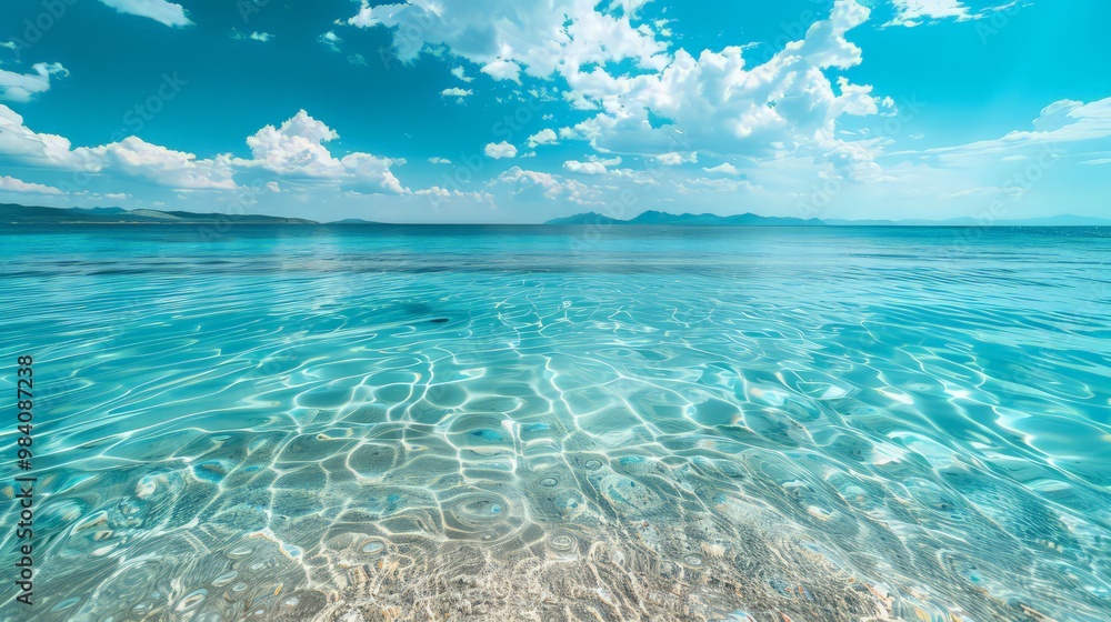 Tropical beach, turquoise sea water, ocean wave, pink sand, sun blue sky, white clouds, beautiful seascape. summer background and summer vacation concept. Tropical beach, turquoise sea water, ocean wave, pink sand, sun blue sky, white clouds, beautiful seascape. summer background and summer vacation concept.