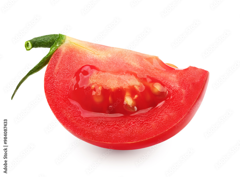 piece of fresh tomato isolated on white background. clipping path