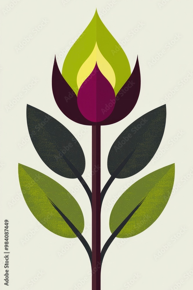 Abstract Flower Illustration in Green and Purple Abstract Flower Illustration in Green and Purple