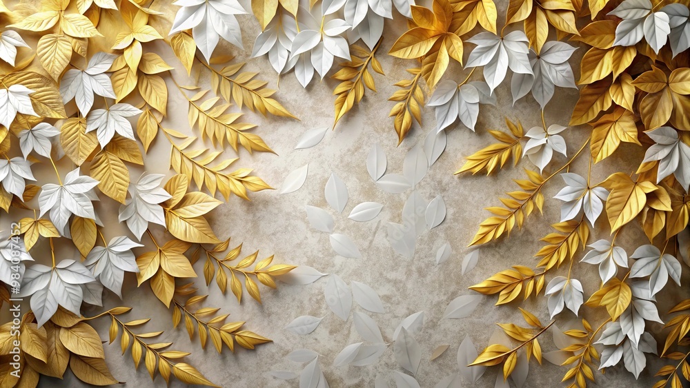 Obraz premium Attractive backdrop with golden and white leaves on wall