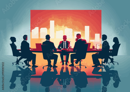 Business Leader Presenting Strategic Plan in Modern Conference Room During Evening, Concept of Professional Discussion and Teamwork