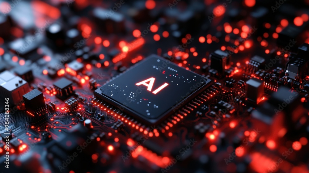 AI Technology Circuit Board With Red LED Lights AI Technology Circuit Board With Red LED Lights