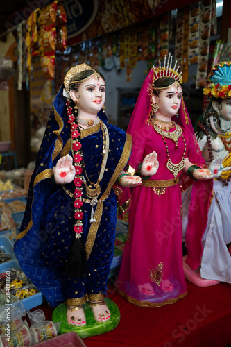 Kolhapur , India - 9 September 2024 Idols of Goddess Gauri or Parvati the mother of Ganesha are kept for sale in the market for worship at kolhapur Maharashtra India