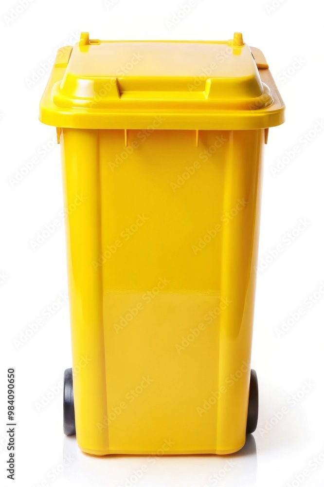 Yellow Wheelie Waste Bin Isolated on White Background - Recycling and Waste Management Concept Yellow Wheelie Waste Bin Isolated on White Background - Recycling and Waste Management Concept