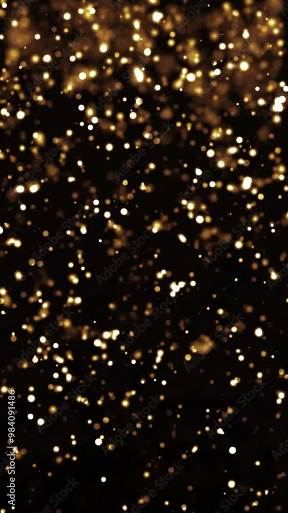 Looping animated christmas background of golden light particles falling on black background in vertical composition
Looping animated christmas background of golden light particles falling on black background in vertical composition