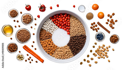  bowl technology pet foods view top background food pet bowl dog cat isolated kibble eat animal dry snack eat canino nourishment plastic dish meal domestic pellet treat crispy doggy granule brown