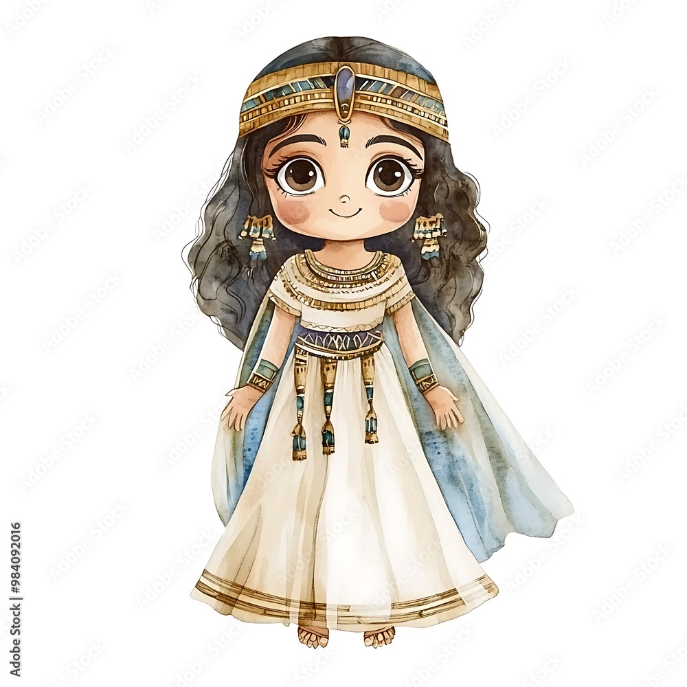 Cute Cartoon Egyptian Girl in Traditional Dress. Cute Cartoon Egyptian Girl in Traditional Dress.