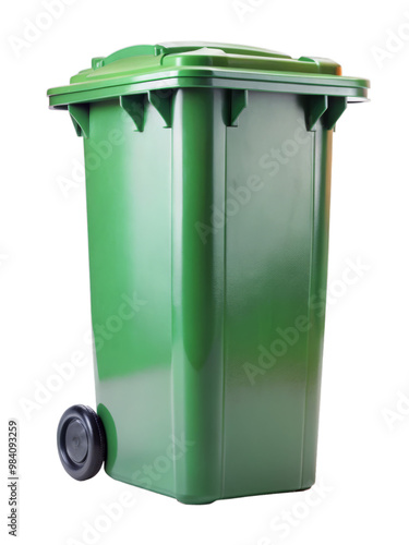 Green Wheelie Waste Bin Isolated on Transparent Background for Waste Management and Recycling