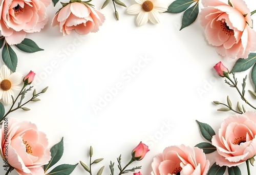 Wallpaper Mural Romantic Floral Frame pink Wreath of Blossoms and Roses for a Spring Wedding Torontodigital.ca
