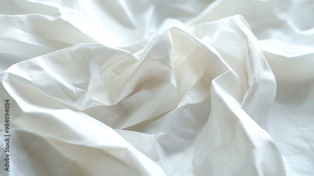 A close-up of crumpled white fabric, showcasing texture and softness. A close-up of crumpled white fabric, showcasing texture and softness.