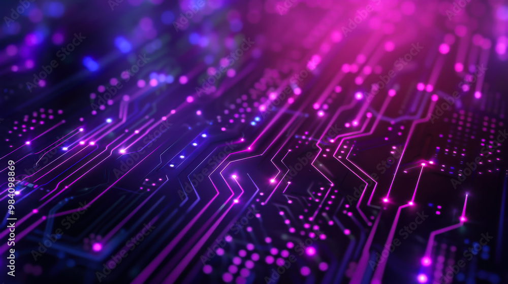 Abstract background. Close-up of a chip with techno lines in neon purple color. Technology concept. Abstract background. Close-up of a chip with techno lines in neon purple color. Technology concept.